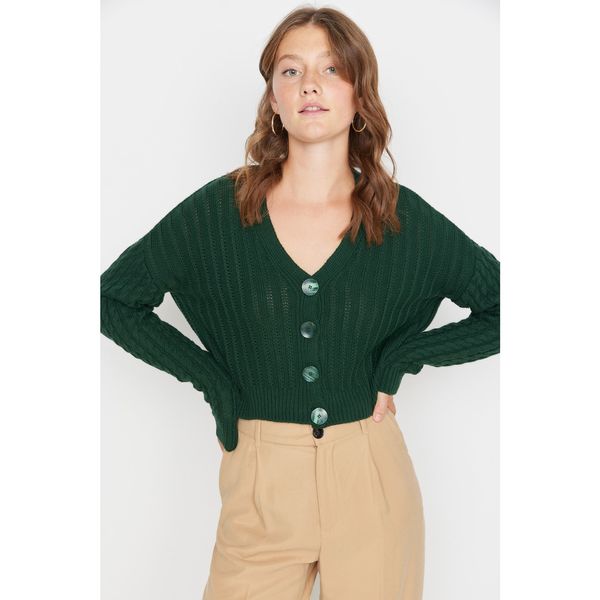 Trendyol Trendyol Emerald Green Crop Oversize Knitwear Cardigan