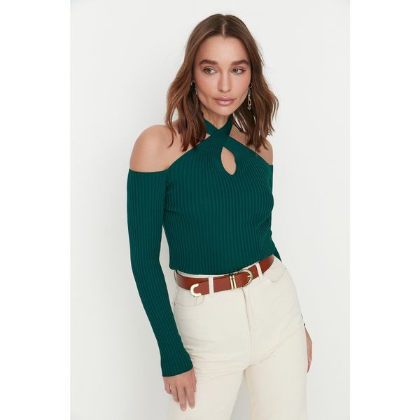 Trendyol Trendyol Emerald Green Cut Out Detailed Knitwear Sweater