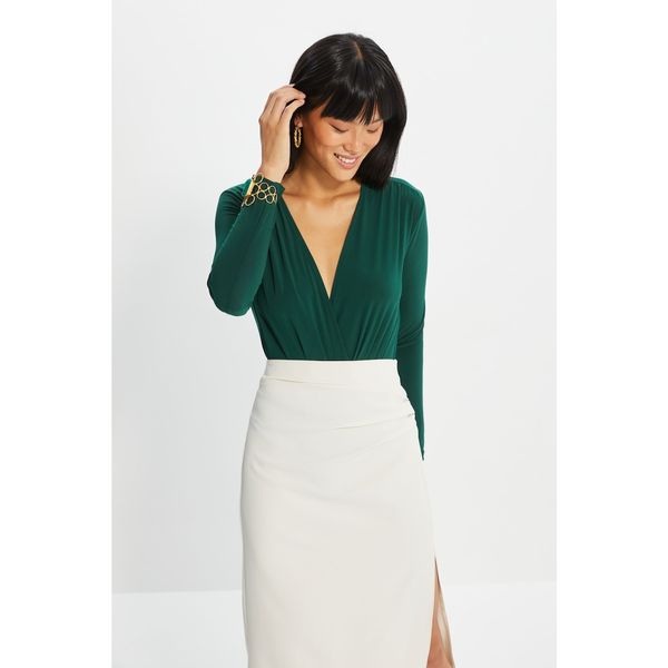 Trendyol Trendyol Emerald Green Double Breasted Collar Knitted Body