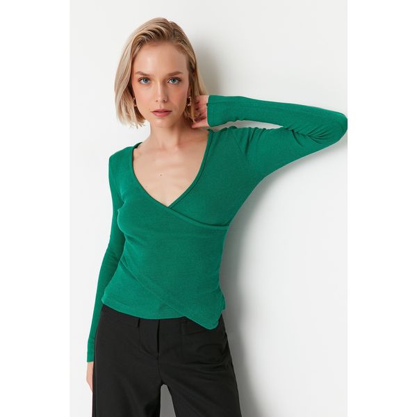 Trendyol Trendyol Emerald Green Double Breasted Knitted Blouse