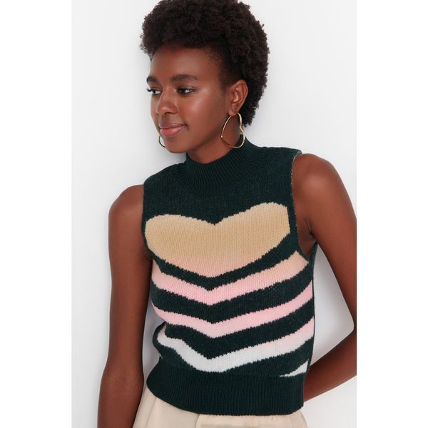 Trendyol Trendyol Emerald Green Heart Jacquard Knitwear Sweater