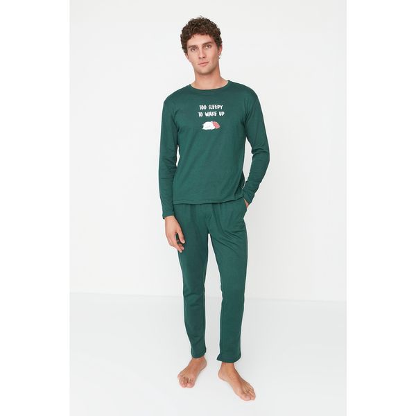 Trendyol Trendyol Emerald Green Men's Printed Regular Fit Knitted Pajamas Set