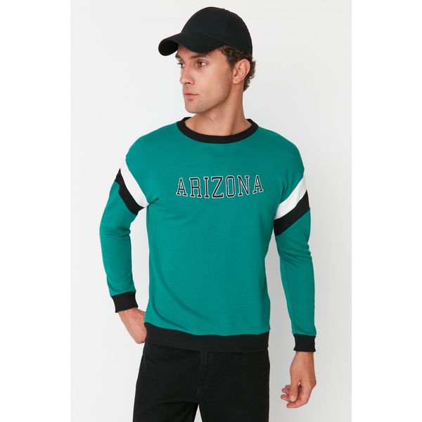 Trendyol Trendyol Emerald Green Men's Relaxed Fit Crew Neck Sleeve Paneled Sweatshirt