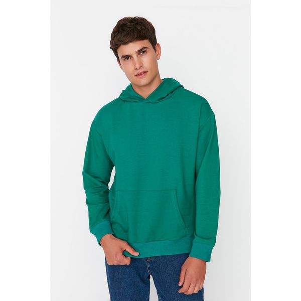 Trendyol Trendyol Emerald Green Men's Relaxed Fit Hoodie Printed Long Sleeve Sweatshirt
