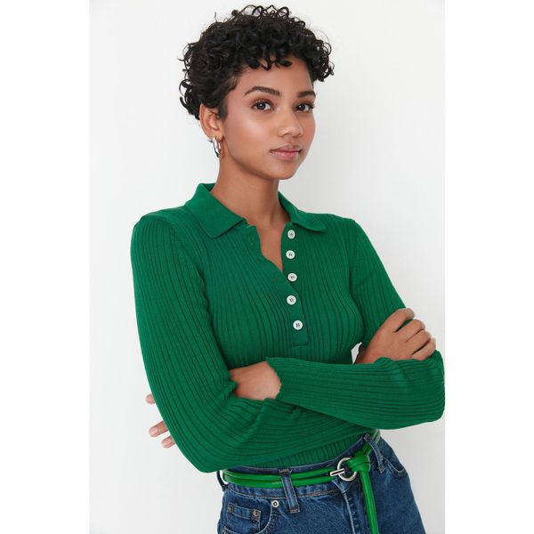 Trendyol Trendyol Emerald Green Polo Neck Corduroy Knitwear Sweater