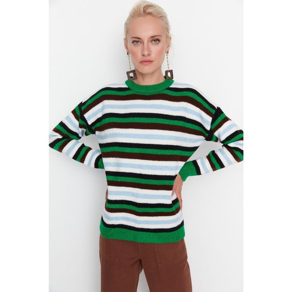 Trendyol Trendyol Emerald Green Striped Oversize Knitwear Sweater