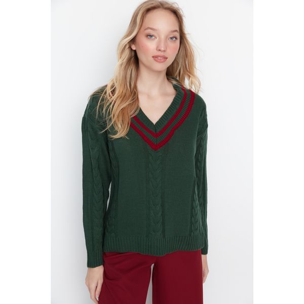 Trendyol Trendyol Emerald Green V-Neck Knitwear Sweater