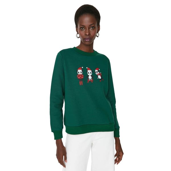 Trendyol Trendyol Emerald Printed Basic Raised Knitted Family Combination Sweatshirt