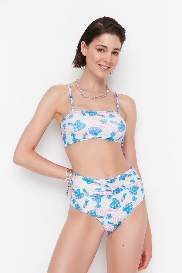 Trendyol Trendyol Floral Patterned Ruffle Detailed High Waist Bikini Bottom