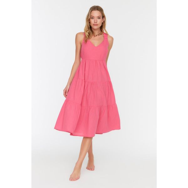 Trendyol Trendyol Fuchsia Back Detailed Linen Look Beach Dress