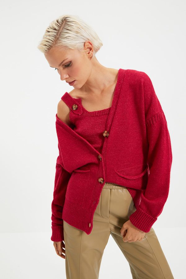 Trendyol Trendyol Fuchsia Button Szczegółowa bluzka - Cardigan Set