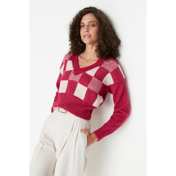 Trendyol Trendyol Fuchsia Check Knitwear Sweater