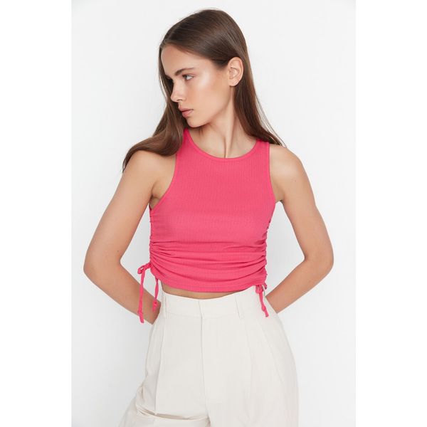 Trendyol Trendyol Fuchsia Crepe Fabric Crop Knitted Blouse
