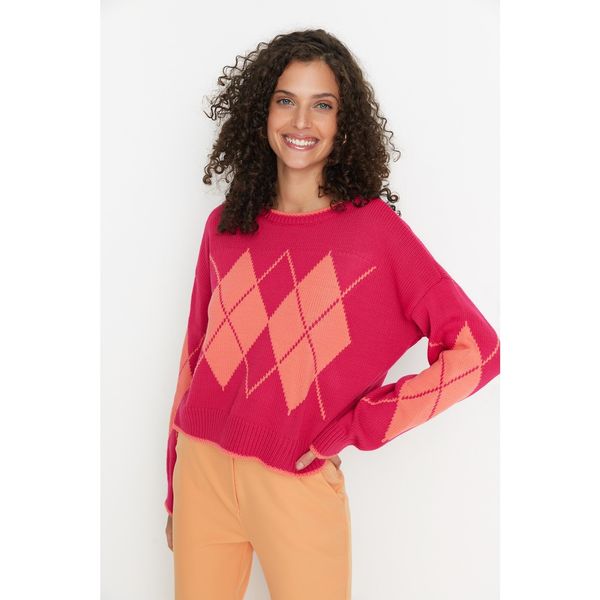 Trendyol Trendyol Fuchsia Crop Jacquard Knitwear Sweater