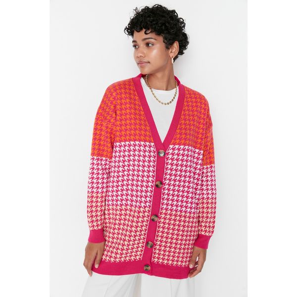 Trendyol Trendyol Fuchsia Crowbar Patterned V Neck Knitwear Cardigan