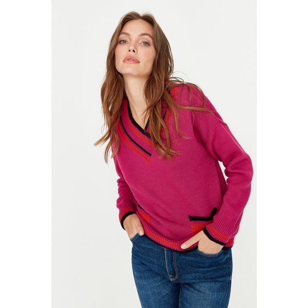 Trendyol Trendyol Fuchsia Double Breasted Collar Knitwear Sweater