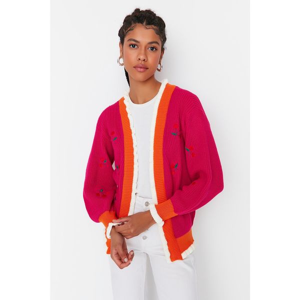 Trendyol Trendyol Fuchsia Embroidered Knitwear Cardigan