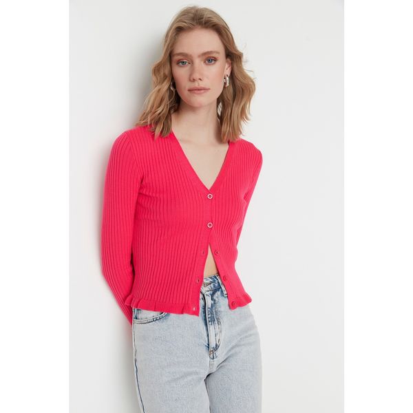 Trendyol Trendyol Fuchsia Frill Detailed Knitwear Cardigan