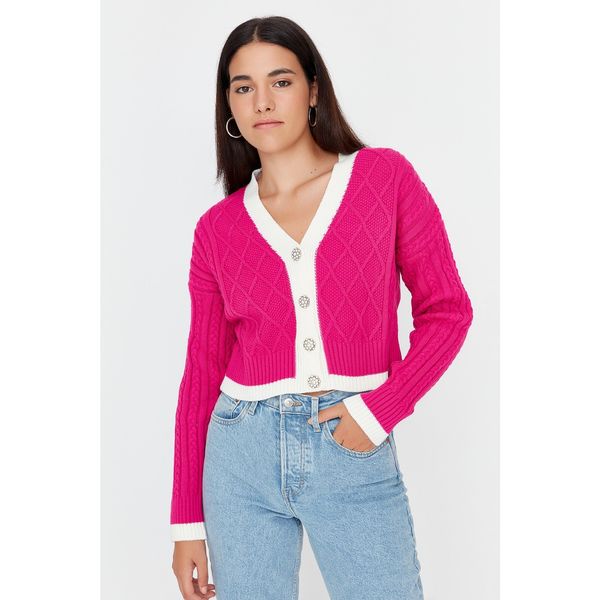 Trendyol Trendyol Fuchsia Jewel Button Detailed Knitwear Cardigan