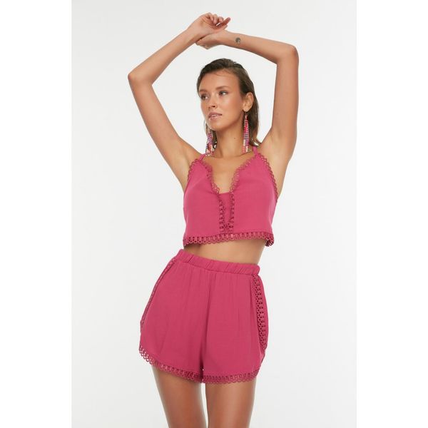 Trendyol Trendyol Fuchsia Lacing Detailed Blouse-Short Set