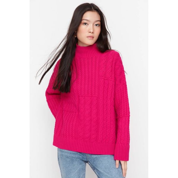 Trendyol Trendyol Fuchsia Oversize Knitted Detailed Knitwear Sweater