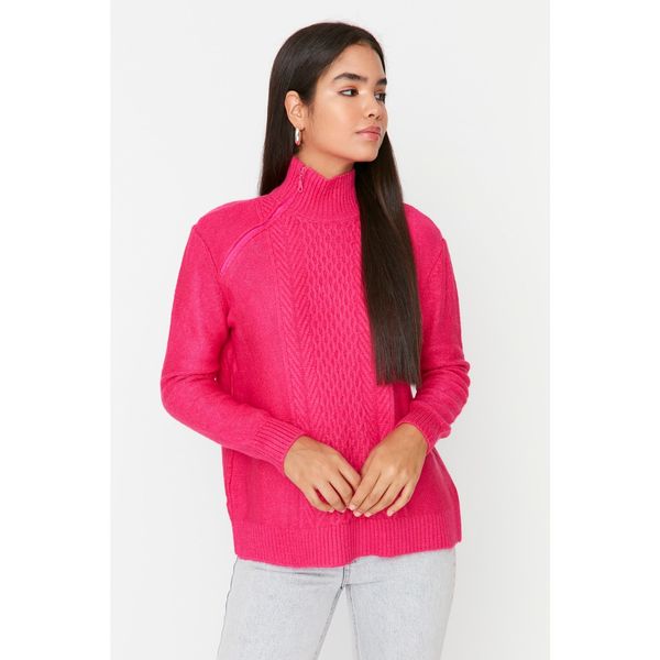 Trendyol Trendyol Fuchsia Oversize Zipper Detailed Knitwear Sweater