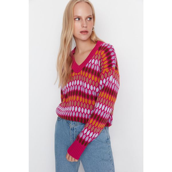 Trendyol Trendyol Fuchsia Patterned Knitwear Sweater