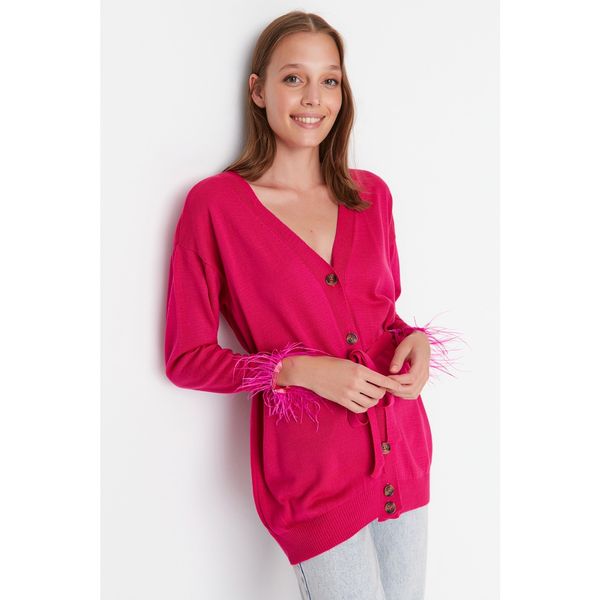 Trendyol Trendyol Fuchsia Plush Detailed Knitwear Cardigan