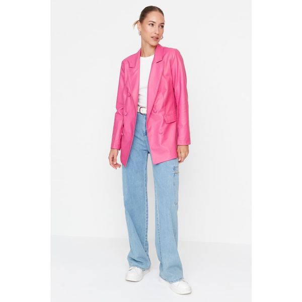 Trendyol Trendyol Fuchsia Pocket Detailed Faux Leather Blazer Jacket