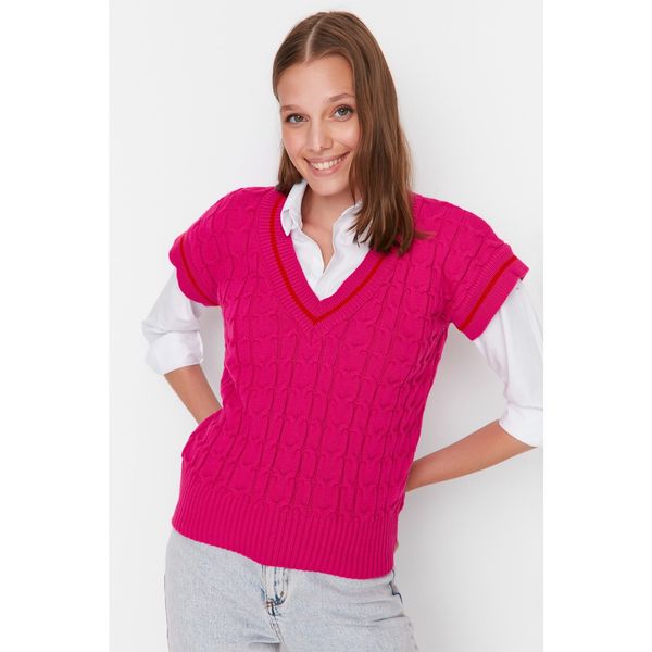 Trendyol Trendyol Fuchsia V Neck Knitwear Sweater