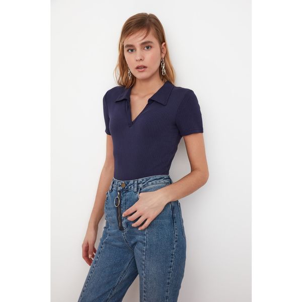 Trendyol Trendyol Granatowa Bluzka Polo Neck Crop Knitted