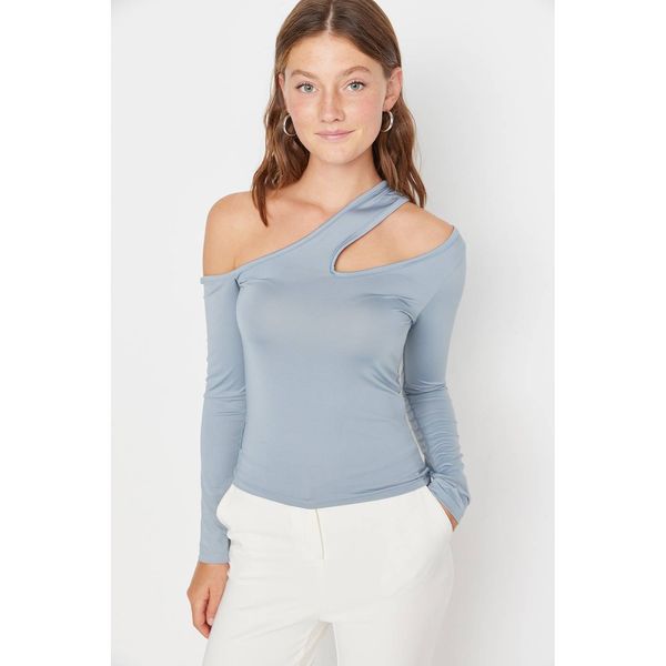 Trendyol Trendyol Gray Asymmetrical Collar Fitted Knitted Blouse