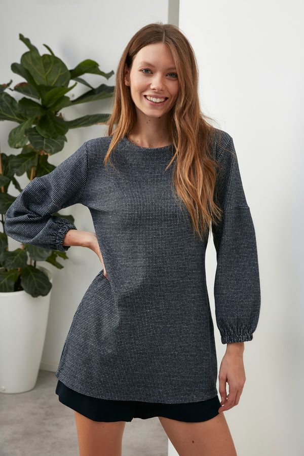 Trendyol Trendyol Gray Balloon Sleeve Cycling Yak Knitted Dress