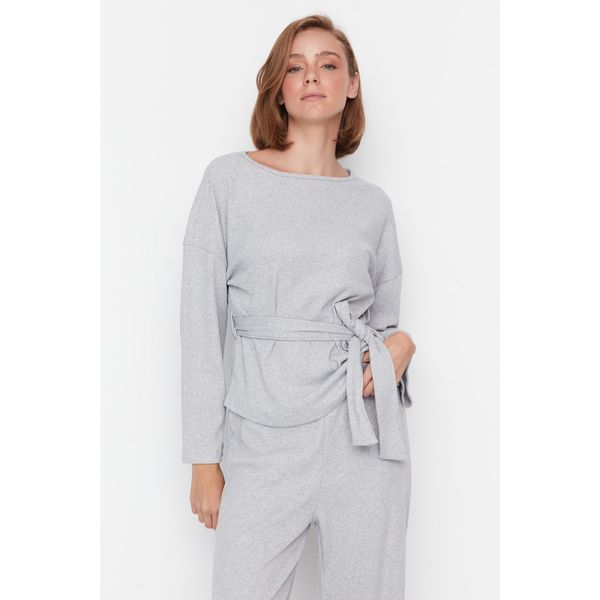 Trendyol Trendyol Gray Belt Detailed Camisole Knitted Pajamas Set