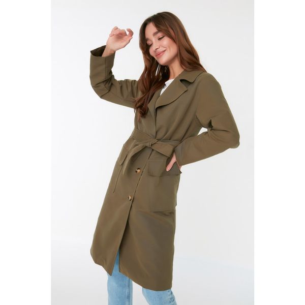 Trendyol Trendyol Gray Belted Button Closure Trench Coat