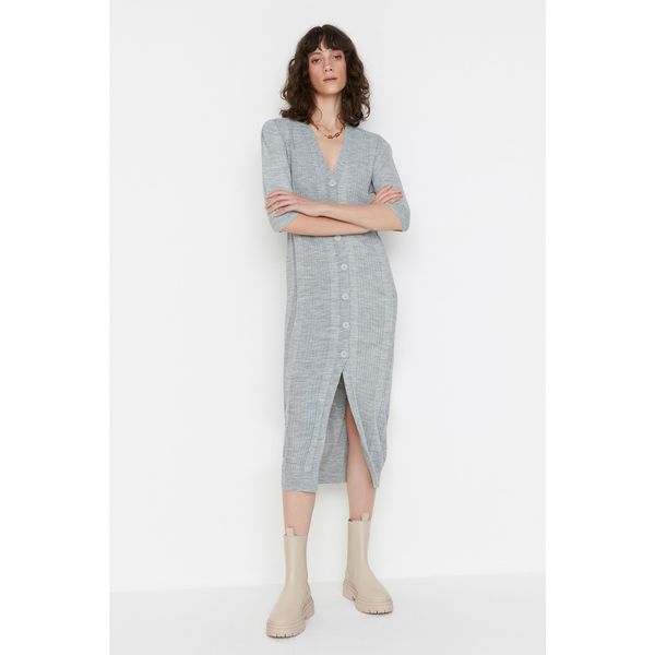 Trendyol Trendyol Gray Button Detailed Long Knitwear Dress