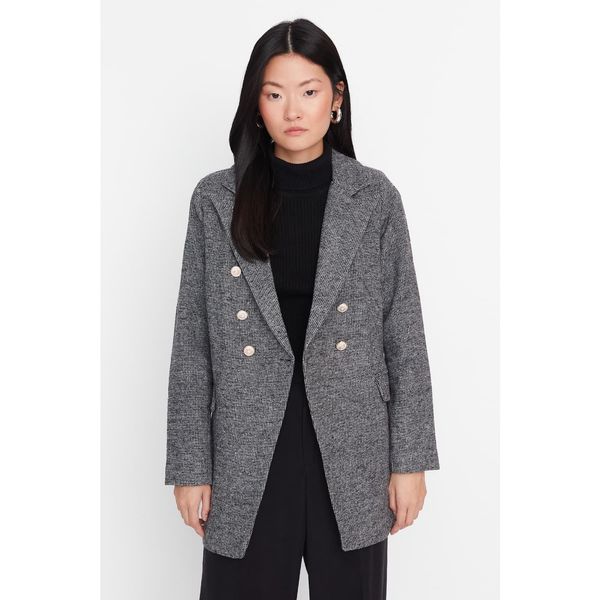 Trendyol Trendyol Gray Crocheted Button Detailed Lined Woven Jacket