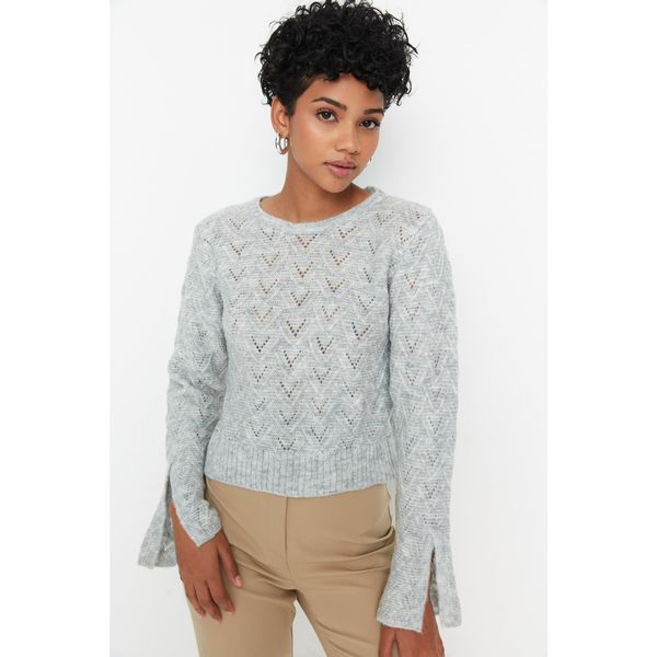 Trendyol Trendyol Gray Crop Sleeve Detailed Knitwear Sweater