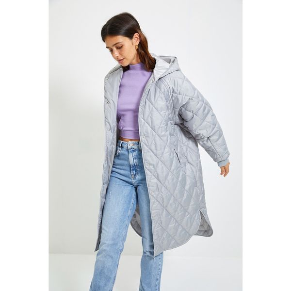 Trendyol Trendyol Gray Hooded Quilted Coat