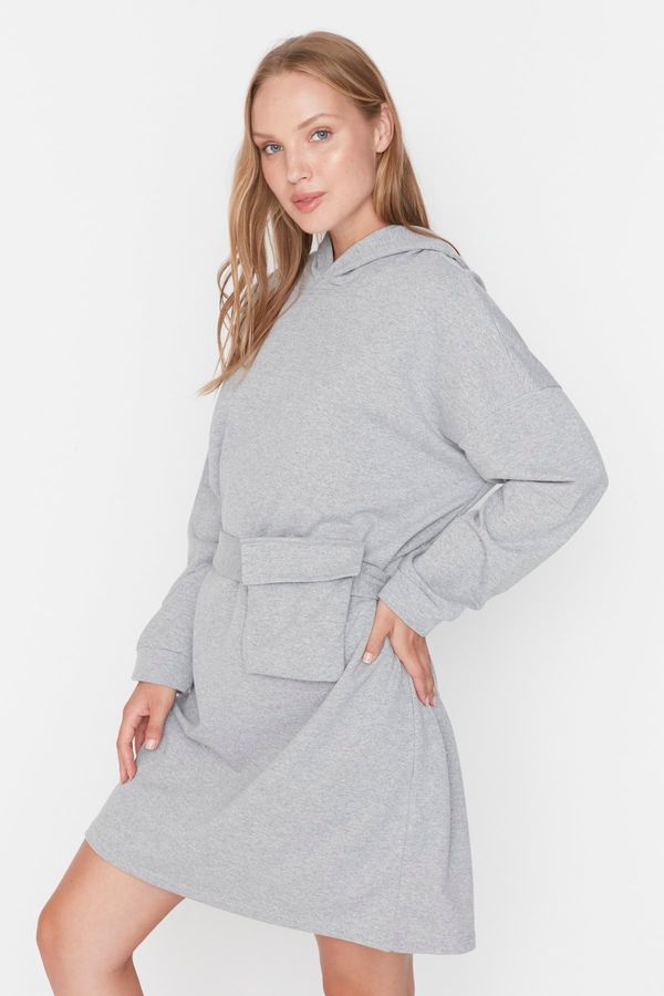 Trendyol Trendyol Gray Hooded Removable Pocket Detailed Knitted Dress