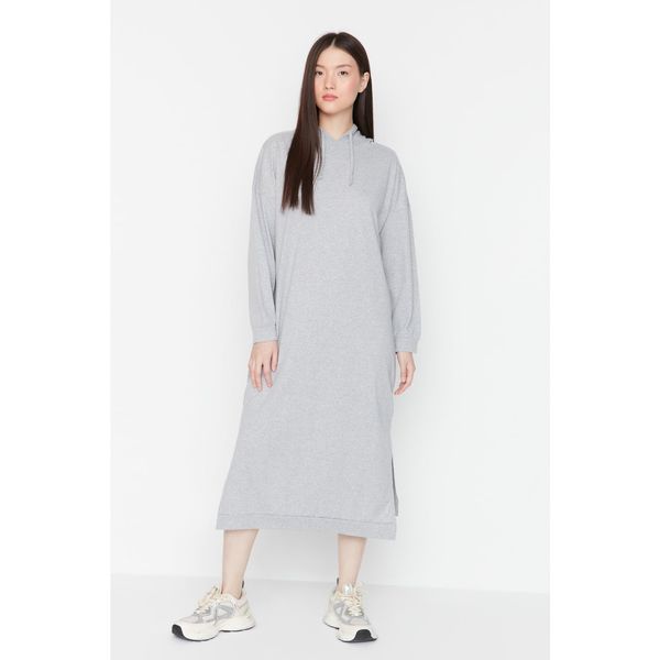 Trendyol Trendyol Gray Hooded Slit Detailed Knitted Dress