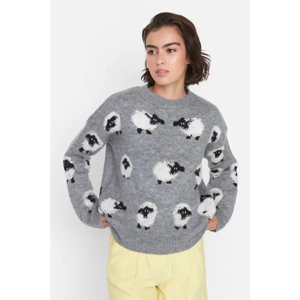 Trendyol Trendyol Gray Jacquard Knitwear Sweater