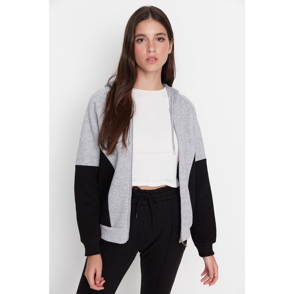 Trendyol Trendyol Gray Melange Color Block Basic Raised Zipper Knitted Sweatshirt