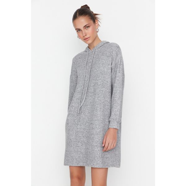 Trendyol Trendyol Gray Melange Hooded Soft Knitted Dress