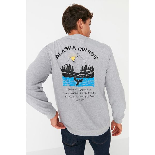 Trendyol Trendyol Gray Melange Men Regular Fit Crew Neck Long Sleeve Printed Sweatshirt