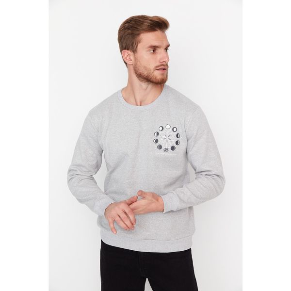 Trendyol Trendyol Gray Melange Men Regular Fit Crew Neck Printed