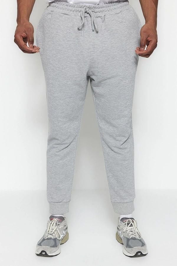 Trendyol Trendyol Gray Melange Men's Large Size Comfortable Basic Slim Elastic Leg Plus Size Sweatpants
