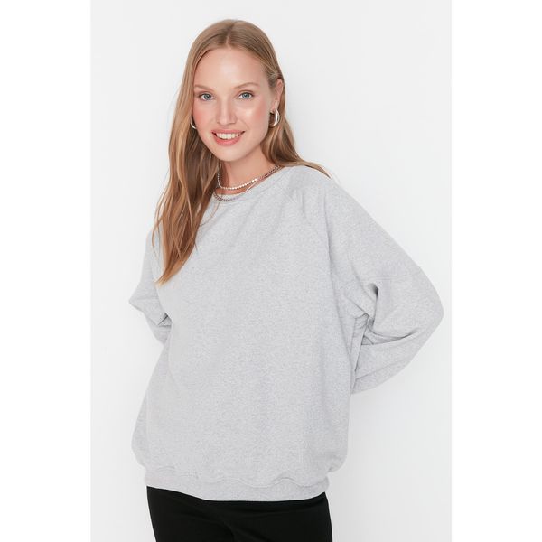 Trendyol Trendyol Gray Melange Raglan Sleeve Oversize Thick Knitted Sweatshirt