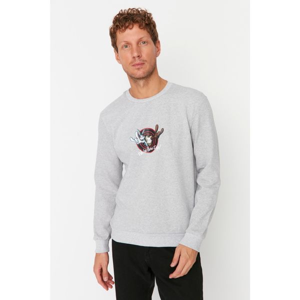 Trendyol Trendyol Gray Men Regular Fit Crew Neck Tasmanian Devil Licensed Sweatshirt