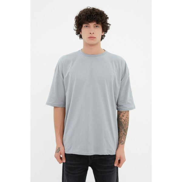 Trendyol Trendyol Gray Men's Basic 100% Cotton Crew Neck Oversize Short Sleeved T-Shirt